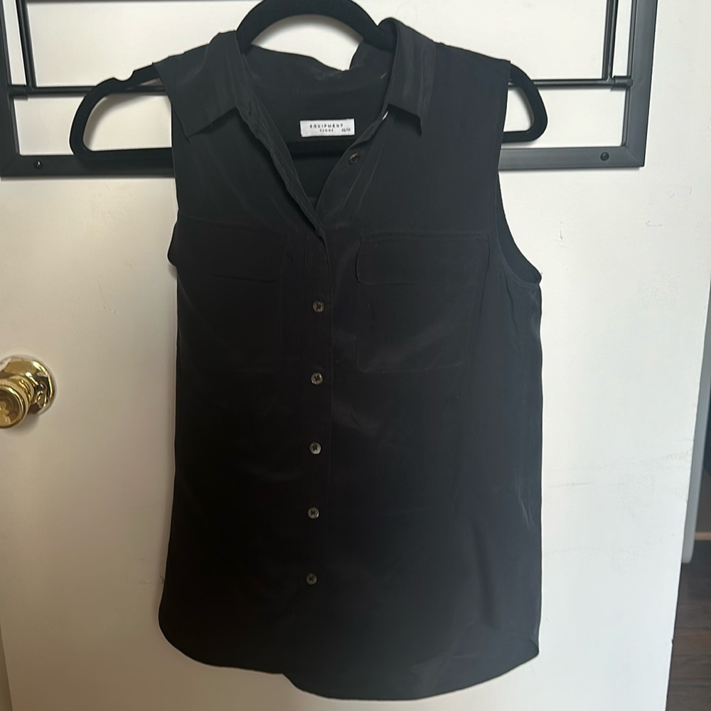 Equipment Black Silk Collared Tank (XS)